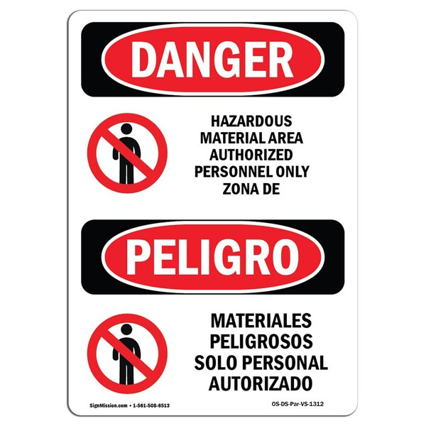 Signmission Safety Sign, OSHA, 14" Height, Rigid Plastic, Hazardous Material Authorized Spanish OS-DS-P-1014-VS-1312 - main